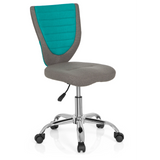 Sedia girevole per bambini KIDDY COMFORT grigio-turchese con base a stella e cinque rotelle di hjh OFFICE – vista a 360° (vista frontale a tre quarti 40°)