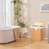 Cesto per il bucato FALSTER XL B in bambù marrone con fodera bianca e coperchio in bagno di hjh LIVING