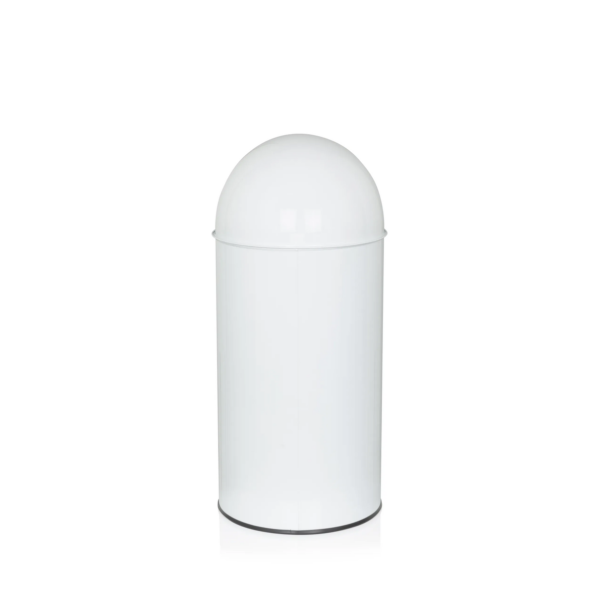 Cestino PUSH 35L bianco con parte superiore arrotondata e apertura d'inserimento argentata di hjh OFFICE – vista a 360° (vista posteriore a tre quarti 240°)
