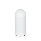 Cestino PUSH 35L bianco con parte superiore arrotondata e apertura d'inserimento argentata di hjh OFFICE – vista a 360° (vista posteriore a tre quarti 240°)