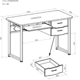 Disegno tecnico della Scrivania WORKFLOW di 120 x 60 cm con vassoio porta tastiera di hjh OFFICE