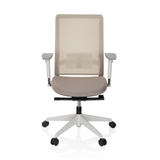 Sedia da ufficio professionale PURE WHITE beige con schienale in rete e base a cinque ruote di hjh OFFICE – vista a 360° (vista frontale 0°)