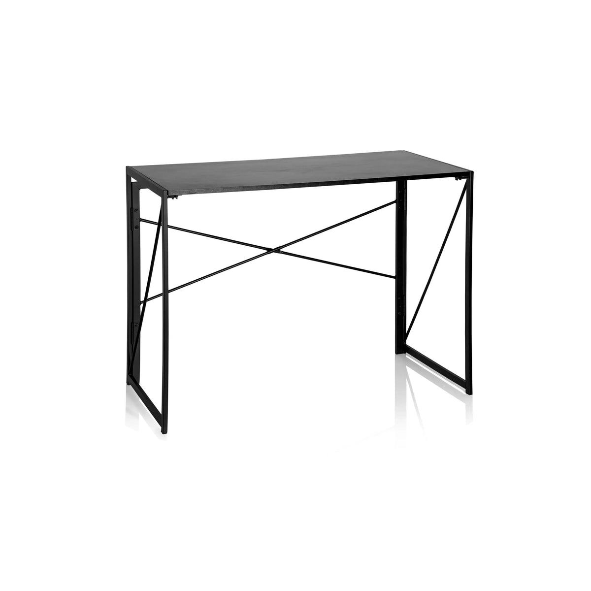 Scrivania pieghevole EASY UP MULTI nera con un rinforzo a X per la stabilità di hjh OFFICE – vista a 360° (vista frontale 20°)