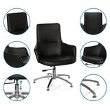 Poltrona Lounge SHAKE 300 nera con base a stella cromata e viste dettagliate del rivestimento di hjh OFFICE