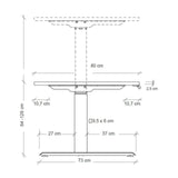 Disegno tecnico del tavolo scrivania regolabile in altezza XDKB 16 S con un'altezza di 64–129 cm di hjh OFFICE PRO