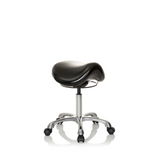 Sgabello a sella ORTHO SIT nero con crociera per i piedi e cinque ruote di hjh OFFICE – vista a 360° (vista frontale a tre quarti 40°)