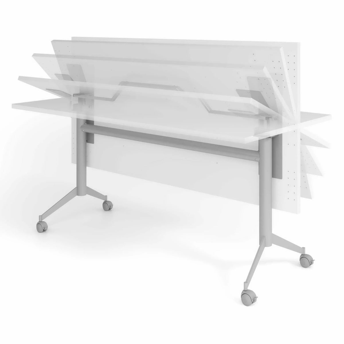 Tavolo della conferenza pieghevole e mobile KALA 16 con struttura argento e piano bianco di hjh OFFICE PRO