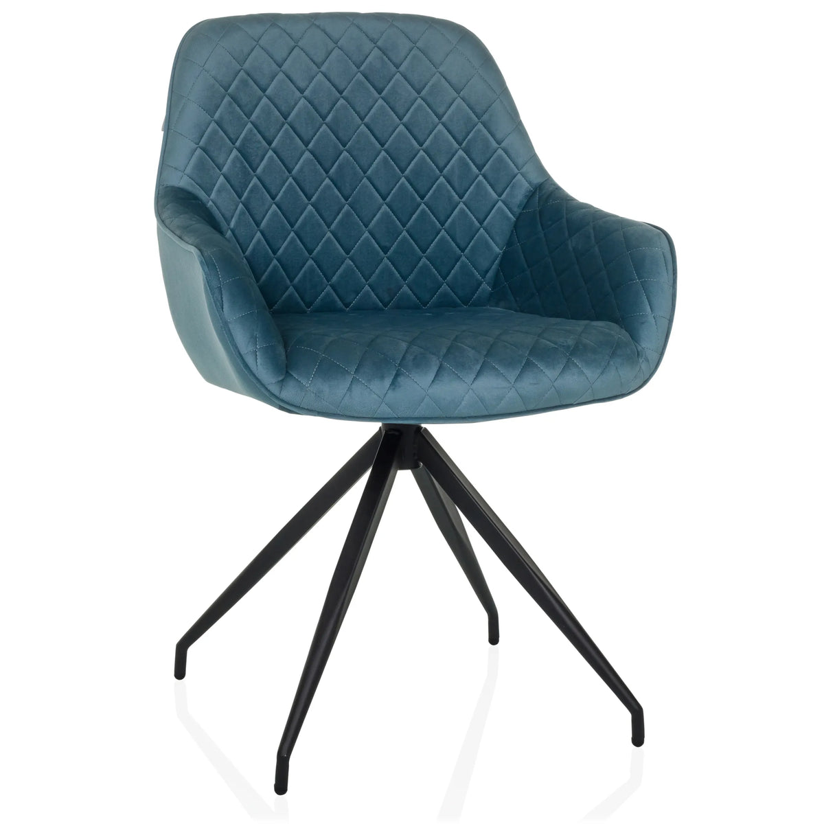 Sedia imbottita ELVERUM blu grigio con impunture e struttura a quattro gambe nera di hjh LIVING – vista a 360° (vista frontale 15°)