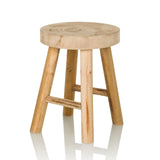 Sgabello RUSTIKO W marrone in legno con seduta rotonda e traverse di hjh LIVING – vista a 360° (vista frontale a tre quarti 30°)