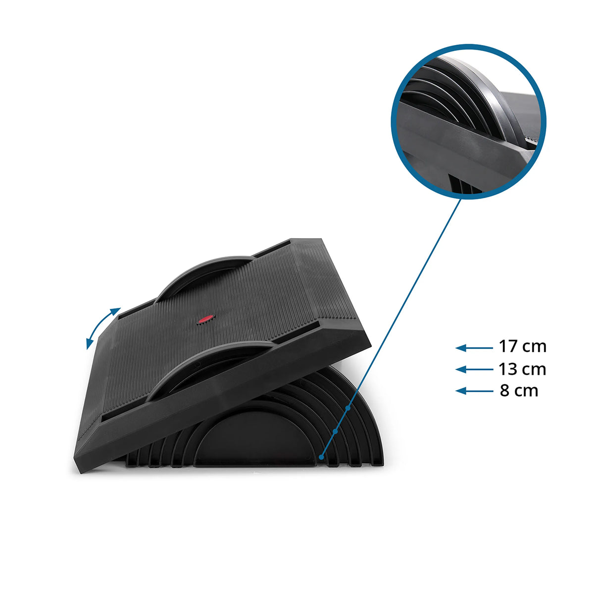 Regolazione dell'altezza del poggiapiedi PODI I con misure di 8 cm, 13 cm e 17 cm di hjh OFFICE