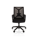 Sedia Home Office ENCO nera con schienale in rete e base a cinque ruote di hjh OFFICE – vista a 360° (vista frontale 0°)