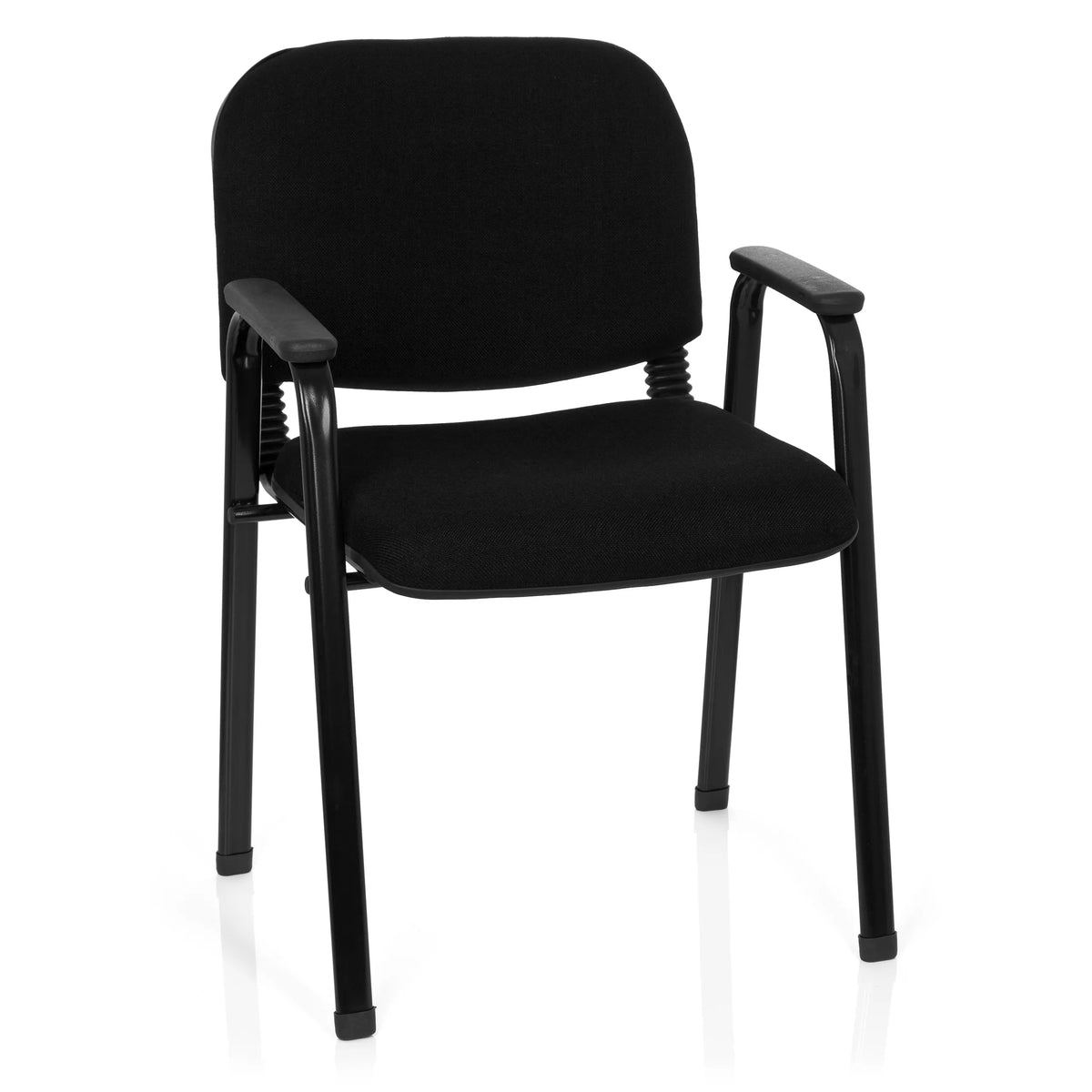 Sedia a quattro gambe XT 650 nera con braccioli e seduta imbottita di hjh OFFICE – vista a 360° (vista frontale 20°)