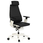 High-End-Bürostuhl GENIDIA PRO WHITE mit schwarzem Lederbezug und weißem Gestell von hjh OFFICE