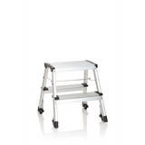Scala richiudibile SOLID VI in alluminio argentata con due gradini di hjh OFFICE – vista a 360° (vista frontale 20°)