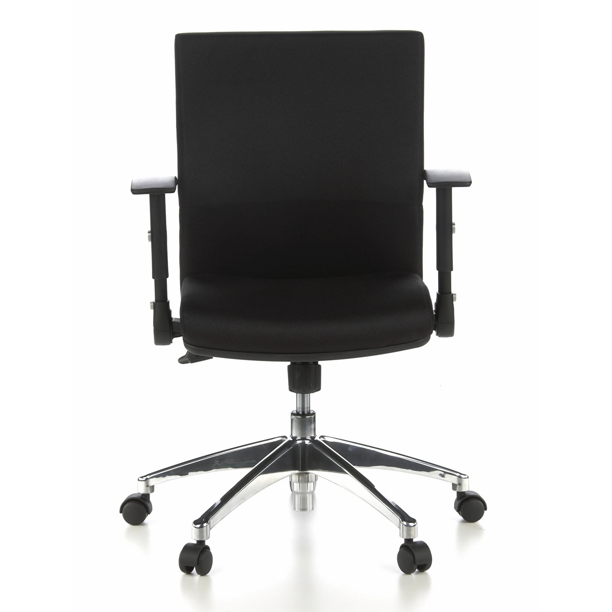 Sedia da ufficio professionale LAGUNA PRO nera con braccioli e base a cinque ruote di hjh OFFICE – vista a 360° (vista frontale 0°)