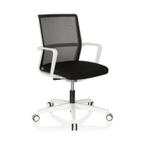 Sedia da ufficio professionale MOVE-TEC NET 3D W bianca e nera con schienale in rete e base bianca a cinque ruote di hjh OFFICE – vista a 360° (vista frontale a tre quarti 40°)