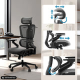 Poggiatesta e braccioli regolabili della sedia da ufficio professionale Ergo U2 Pro3 di hjh OFFICE (immagine generata dall’IA)