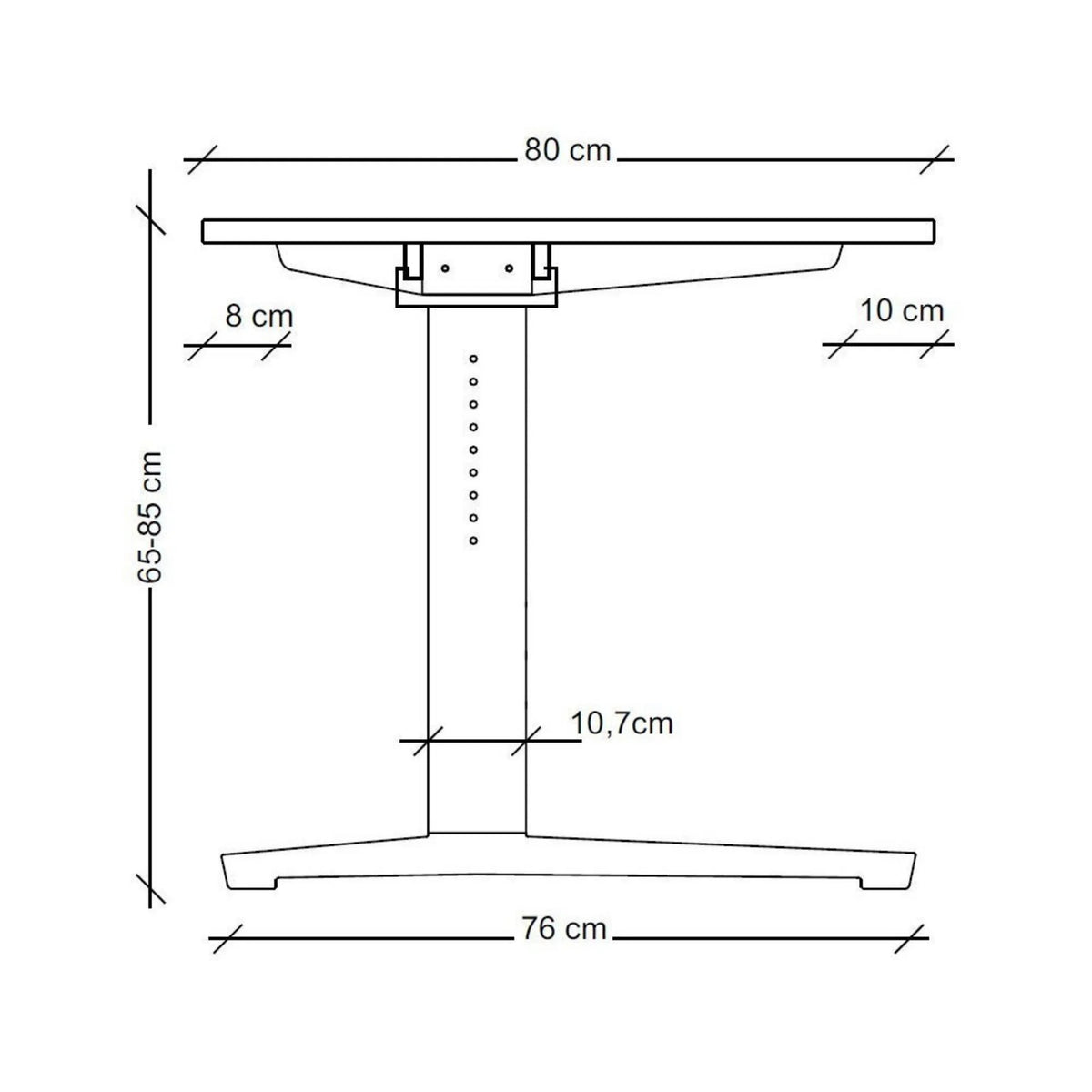 Maßzeichnung des höhenverstellbaren Schreibtischs XTRA XB 16 WW mit einer Breite von 80 cm von hjh OFFICE PRO
