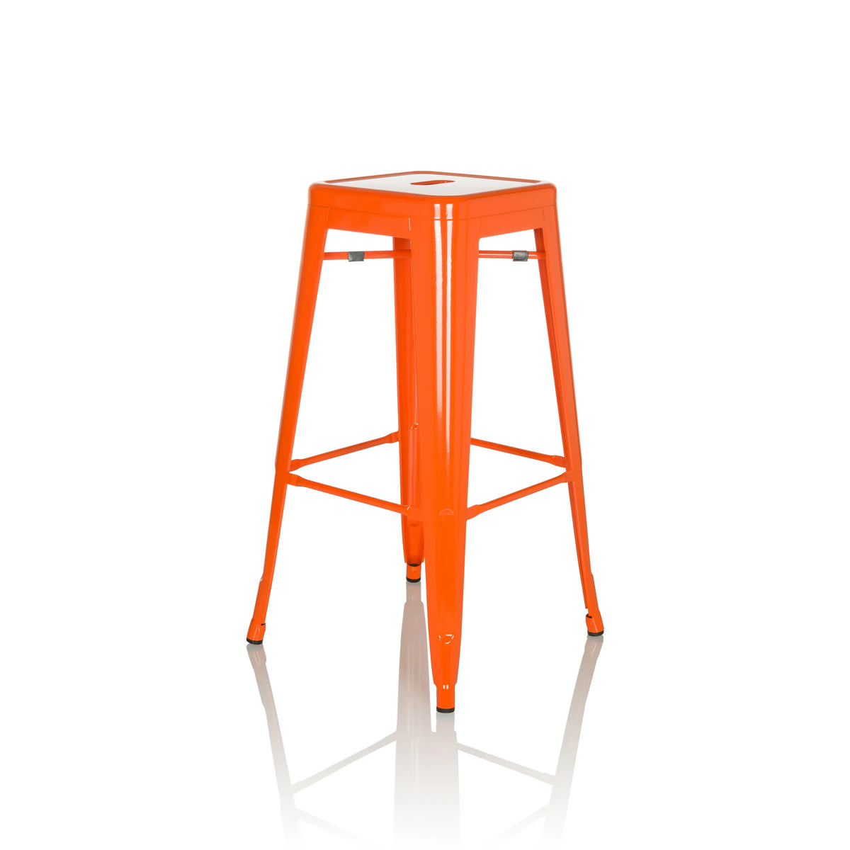 Sgabello da bar VANTAGGIO HIGH arancione con quattro gambe e poggiapiedi integrati di hjh OFFICE – vista a 360° (vista frontale a tre quarti 45°)