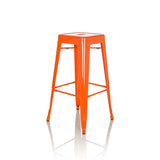 Sgabello da bar VANTAGGIO HIGH arancione con quattro gambe e poggiapiedi integrati di hjh OFFICE – vista a 360° (vista frontale a tre quarti 45°)