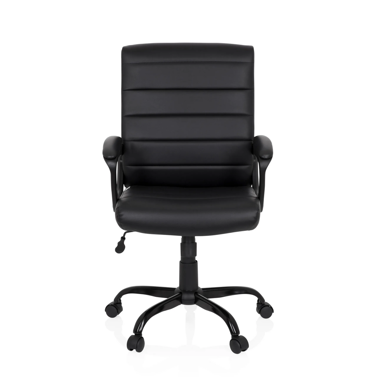 Poltrona Home Office ERGOSMOOTH BIG nera con imbottitura trapuntata e base a cinque ruote di hjh OFFICE – vista a 360° (vista frontale 0°)