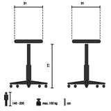 Disegno tecnico dello Sgabello da bar VANTAGGIO HIGH WS, 31 × 77 cm e portata max. 150 kg di hjh OFFICE