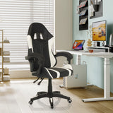 Sedia da gaming GAMEBREAKER W02 in nero e bianco con braccioli e ruote in un moderno ufficio in casa di MyBuero