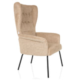 Poltrona imbottita beige HAVENIO con trapuntatura a bottoni, braccioli e gambe in metallo nero di hjh LIVING – vista a 360° (vista frontale a tre quarti 60°)