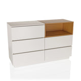 Madia bianca MELMO S con accento in legno di rovere e cinque cassetti di hjh LIVING – vista a 360° (vista frontale 15°)