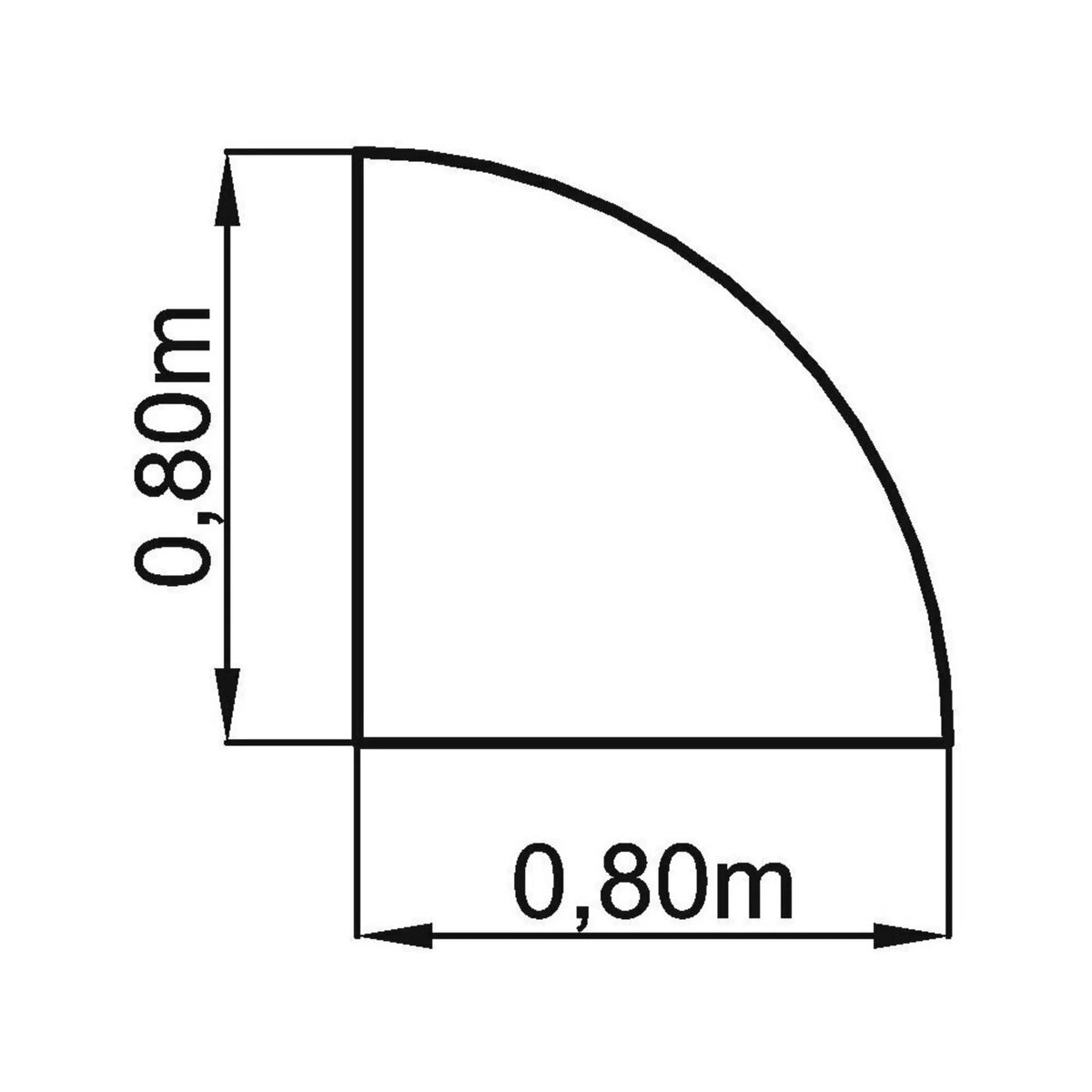 Disegno tecnico dell'angolo LE90 / LE91 con 0,80 x 0,80 m di hjh OFFICE PRO