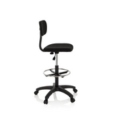 Sedia da banco TOP WORK 05 nera con poggiapiedi e base a cinque ruote di hjh OFFICE – vista a 360° (profilo laterale 80°)