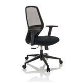 Sedia da ufficio professionale CARLOW I nera con schienale in rete e base a cinque ruote di hjh OFFICE – vista a 360° (vista frontale a tre quarti 45°)