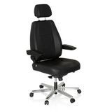 Sedia girevole XXL 24 HOURS nera in pelle con poggiatesta e base a cinque ruote di hjh OFFICE – vista a 360° (vista frontale a tre quarti 40°)