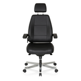 Sedia girevole XXL 24 HOURS nera in pelle con poggiatesta e base a cinque ruote di hjh OFFICE – vista a 360° (vista frontale 0°)