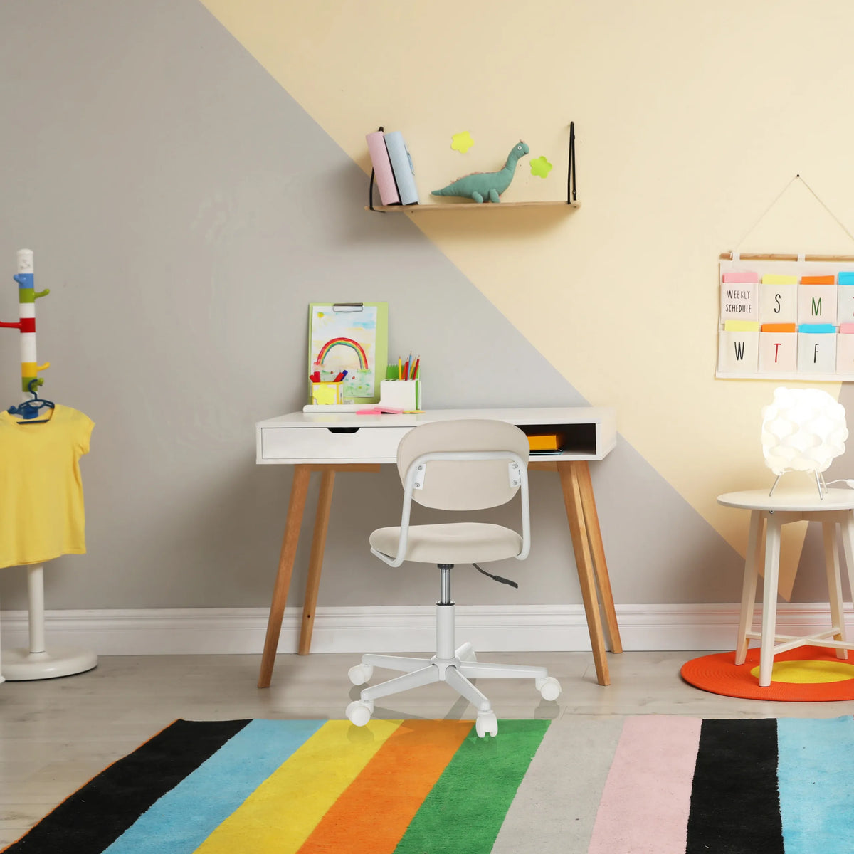 Sedia girevole per bambini KIDDY BASE I beige con base a stella bianca e rotelle di hjh OFFICE
