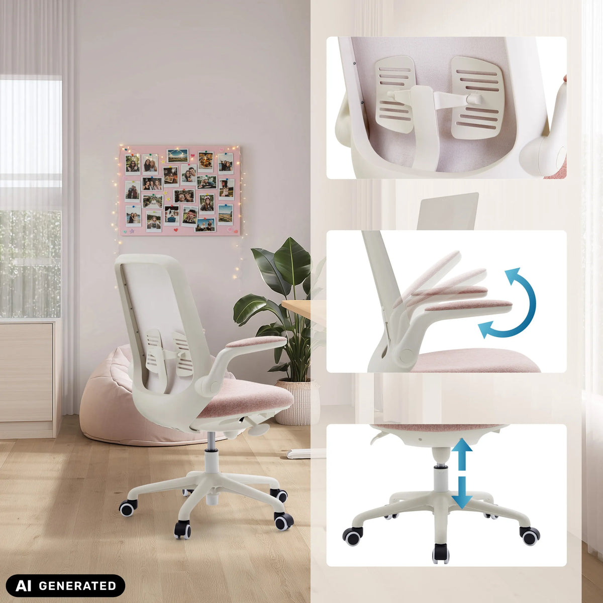 Sedia girevole per bambini Swivelo in rosa con schienale, braccioli e altezza sedile regolabili di hjh OFFICE (immagine generata dall’IA)