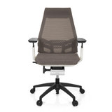 Sedia da ufficio professionale GENIDIA SMART WHITE grigio-bianca con schienale in rete e base a cinque ruote di hjh OFFICE – vista a 360° (vista frontale 0°)