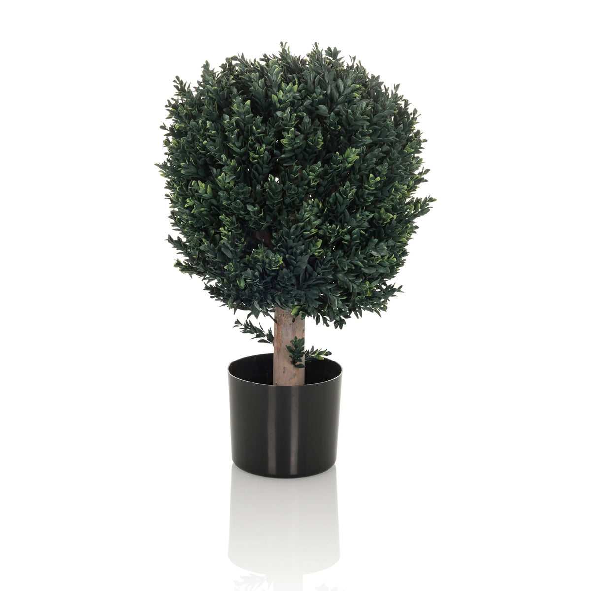 Piante artificiali verdi BUXUS a forma di albero sferico con vaso nero di hjh OFFICE – vista a 360° (vista frontale 0°)