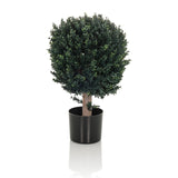 Piante artificiali verdi BUXUS a forma di albero sferico con vaso nero di hjh OFFICE – vista a 360° (vista frontale 0°)