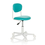 Sedia girevole per bambini KIDDY BASE I turchese con base bianca e cinque ruote di hjh OFFICE – vista a 360° (vista frontale a tre quarti 45°)