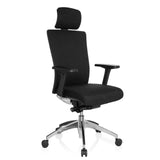 Sedia da ufficio professionale ASTRA LUX nera con poggiatesta, braccioli e base a cinque ruote di hjh OFFICE – vista a 360° (vista frontale a tre quarti 40°)