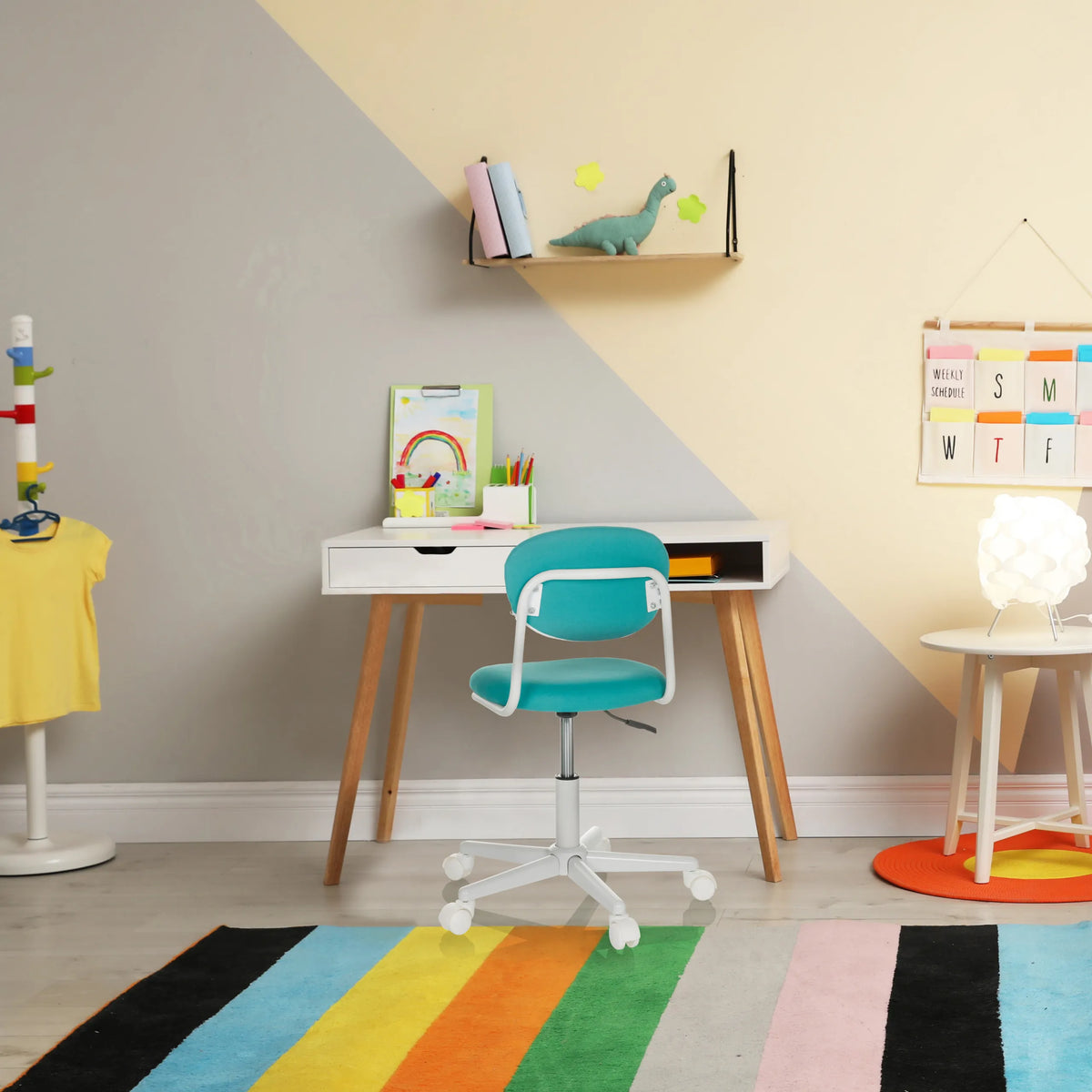 Sedia girevole per bambini KIDDY BASE I turchese con braccioli e base bianca di hjh OFFICE