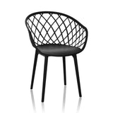 Sedia a conchiglia BEGIO B nera con schienale a griglia e quattro gambe di hjh OFFICE – vista a 360° (vista frontale 15°)