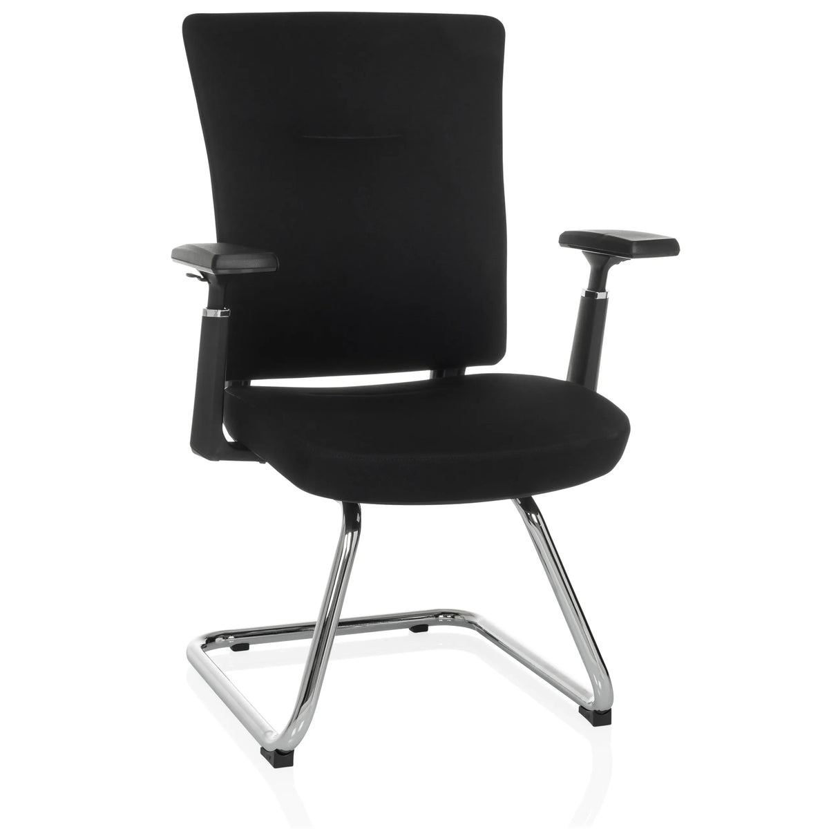 Sedia a sbalzo CAPTIVO PRO V nera con braccioli e rivestimento in tessuto di hjh OFFICE – vista a 360° (vista frontale 15°)