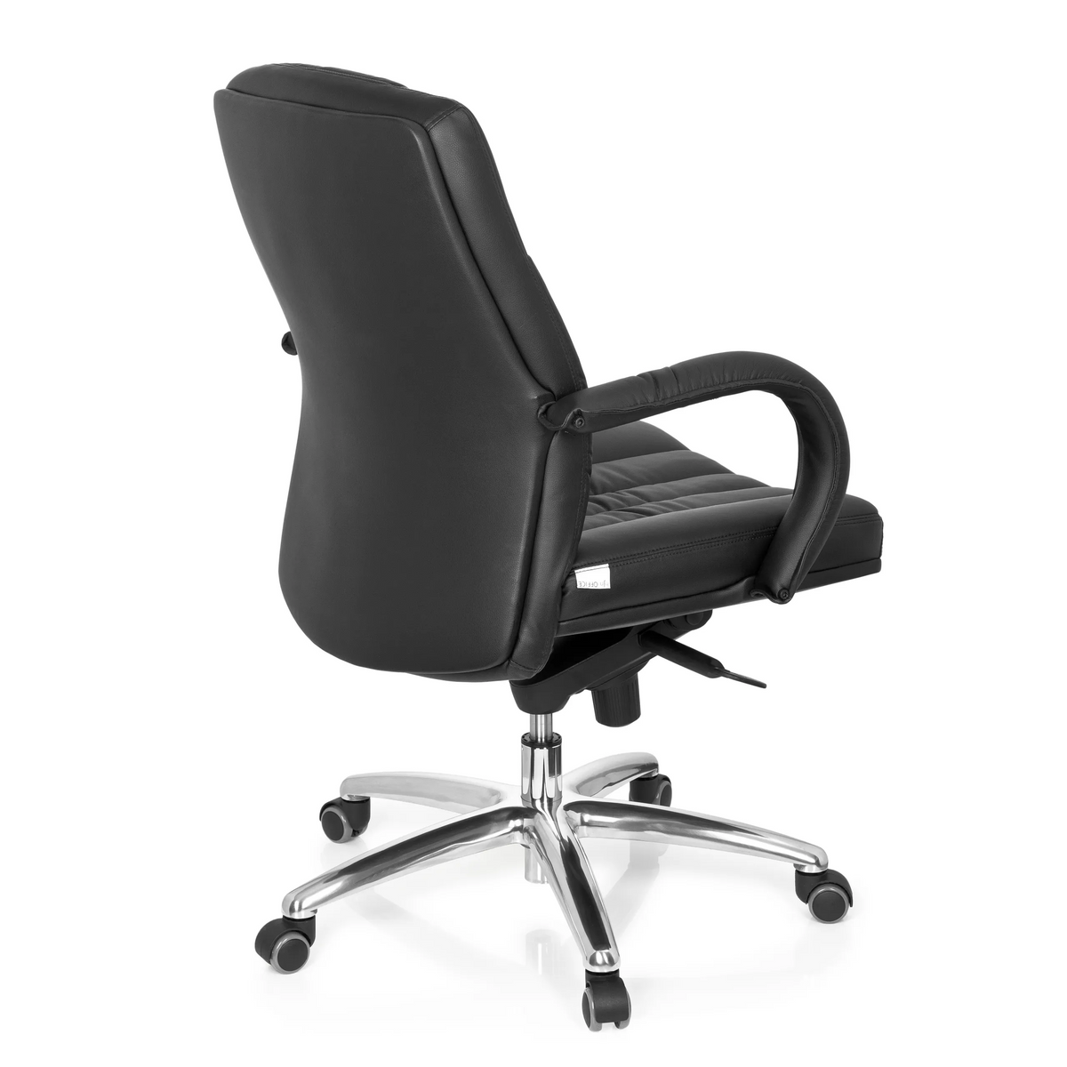 Sedia girevole XXL G 100 nera con imbottitura trapuntata e base a cinque ruote di hjh OFFICE – vista a 360° (vista posteriore a tre quarti 120°)