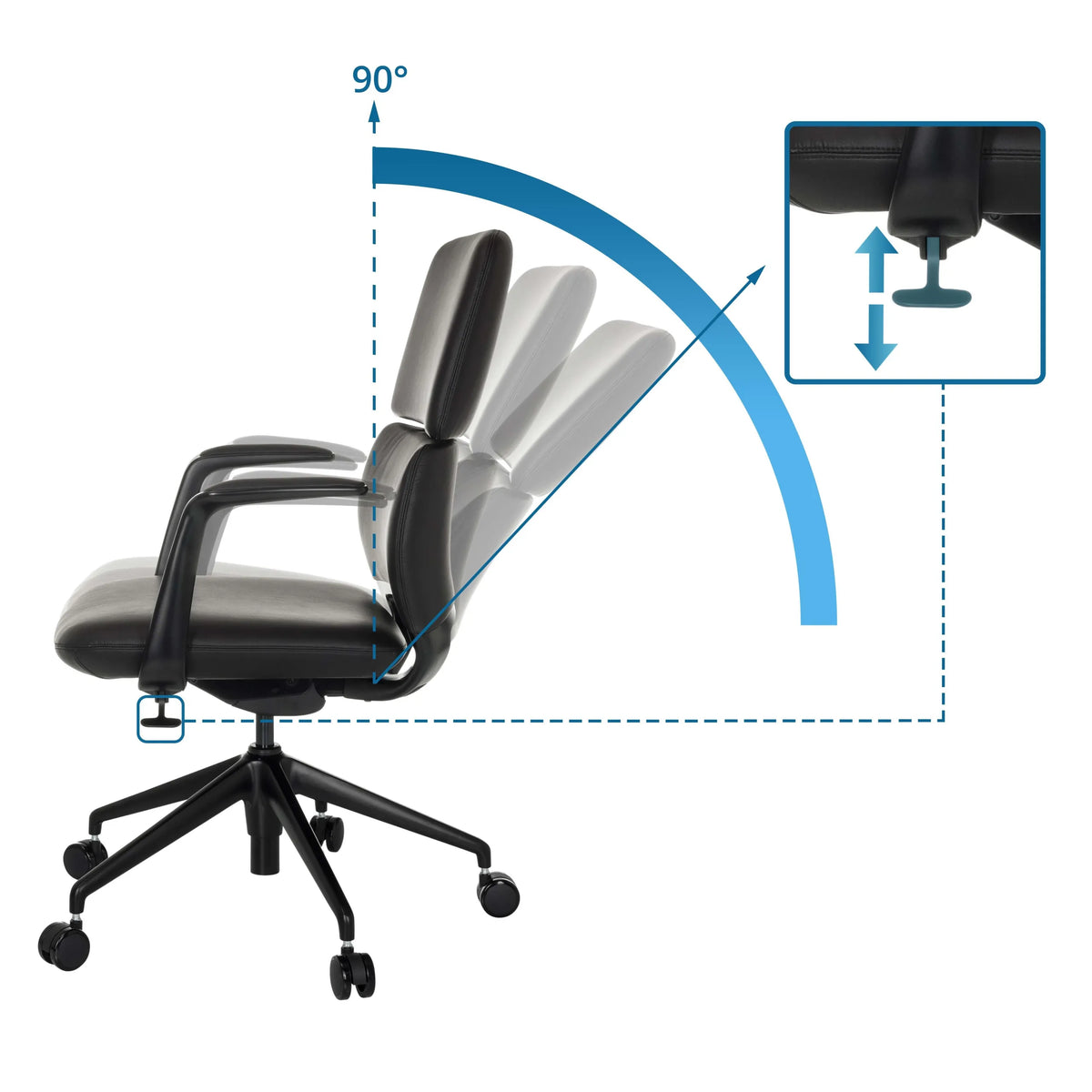 Schienale regolabile con inclinazione a 90° e regolazione dell'altezza della Sedia da ufficio professionale ATMOS DESIGNER di hjh OFFICE