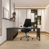 Sedia da ufficio professionale PRO-TEC 200 in nero con base a ruote a una scrivania scura in un ufficio in casa di hjh OFFICE