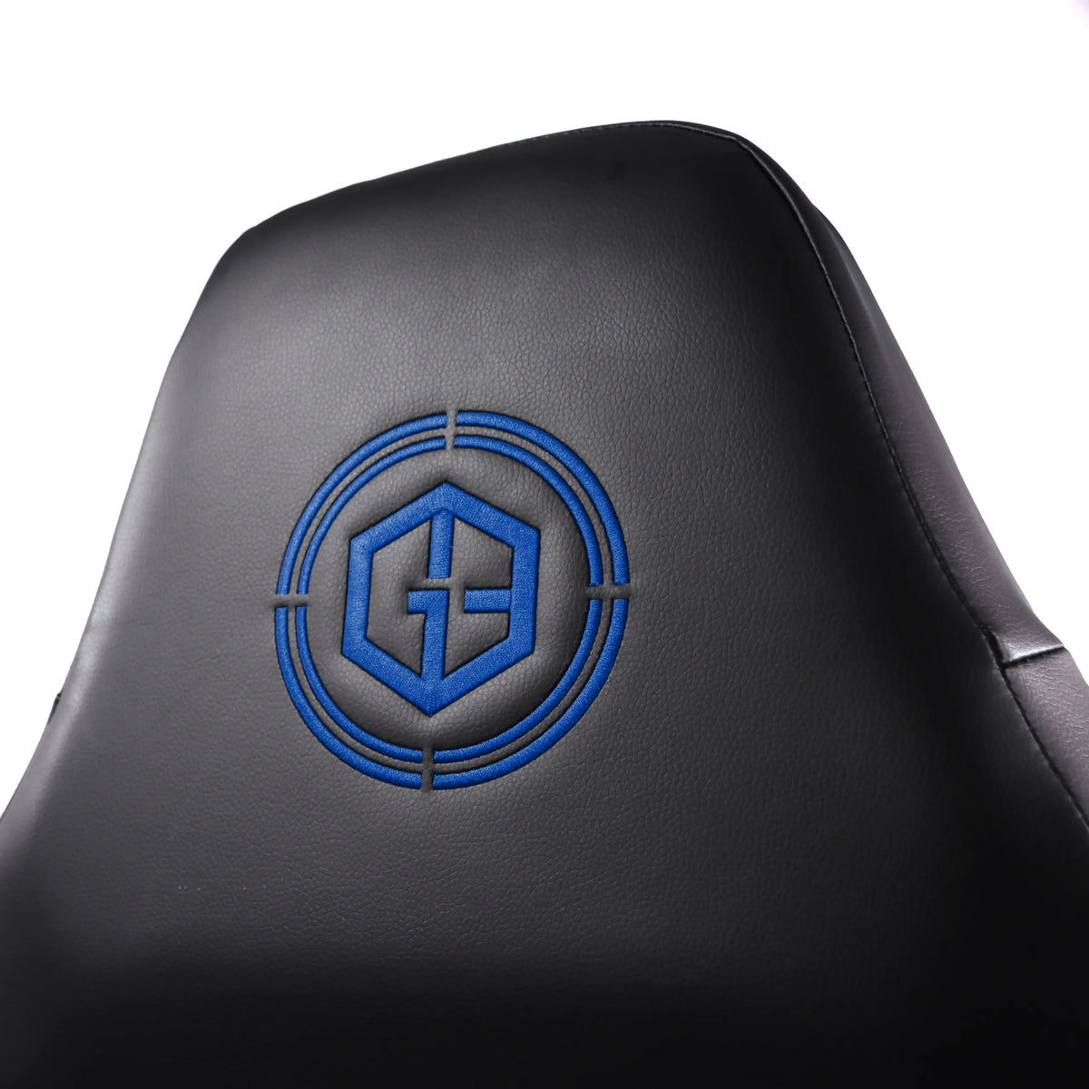 Logo ricamato blu sullo schienale nero della Sedia da gaming GAMEBREAKER POLARYS I di hjh OFFICE