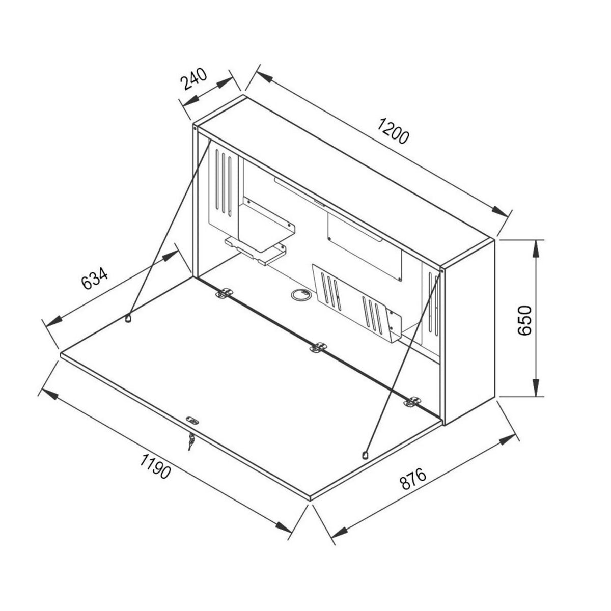 Disegno tecnico della scrivania a parete WOVA di 1200 × 650 mm di hjh OFFICE PRO