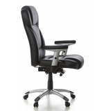 Poltrona professionale EMBASSY 200 L nera con braccioli e base argentata a cinque ruote di hjh OFFICE – vista a 360° (profilo laterale 80°)